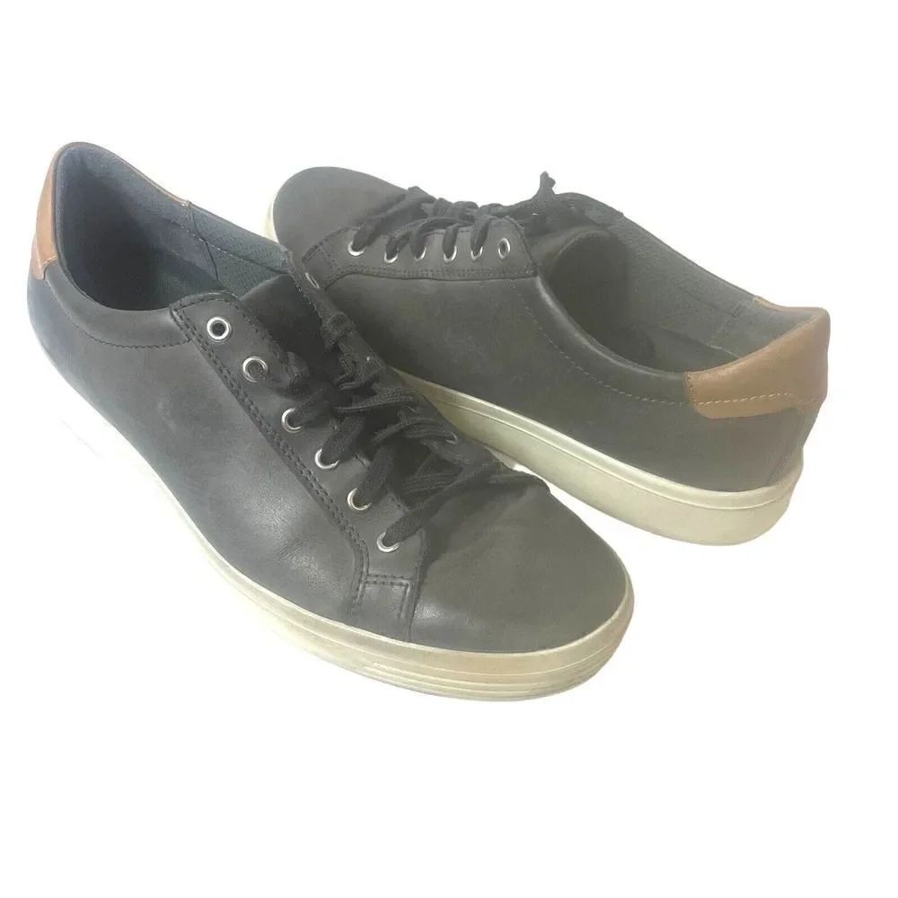 Ecco Mens US 11-11.5 EU 45 Shoe Sneaker Dark Gray Leather Casual Comfort Low Top